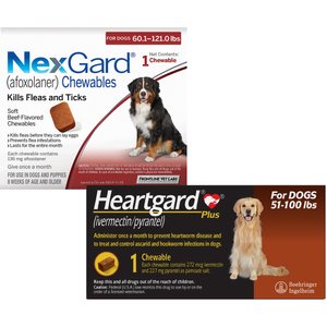 Heartgard Plus Chew for Dogs, 51-100 lbs, (Brown Box) & NexGard Chew for Dogs, 4-10 lbs, (Orange Box)