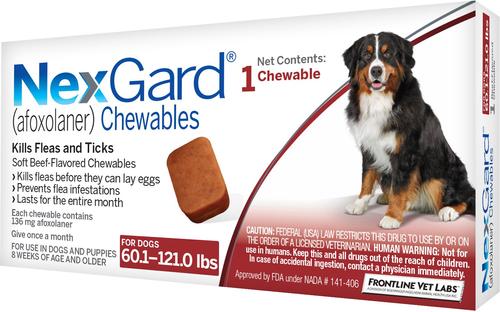 Show full view: Heartgard Plus Chew for Dogs, 51-100 lbs, (Brown Box), 1 Chew (1-mo. supply) & NexGard Chew for Dogs, 60.1-121 lbs, (Red Box), 1 Chew (1-mo. supply) slide 6 of 9