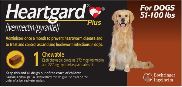 Heartgard Plus Chew for Dogs, 51-100 lbs, (Brown Box)