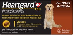 Heartgard Plus Chew for Dogs, 51-100 lbs, (Brown Box), 3 Chews (3-mos. supply)