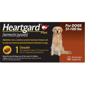 Heartgard Plus Chew for Dogs, 51-100 lbs, (Brown Box), 3 Chews (3-mos. supply)