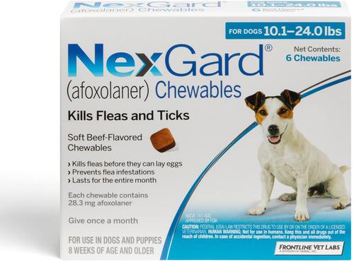 Show full view: Heartgard Plus Chew for Dogs, 51-100 lbs, (Brown Box), 6 Chews (6-mos. supply) & NexGard Chew for Dogs, 10.1-24 lbs, (Blue Box), 6 Chews (6-mos. supply) slide 6 of 10
