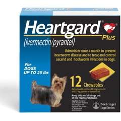 Heartgard Plus Chew for Dogs, up to 25 lbs, (Blue Box), 12 Chews (12-mos. supply)