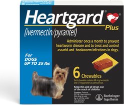 Heartgard Plus Chew for Dogs, up to 25 lbs, (Blue Box), 6 Chews (6-mos. supply)