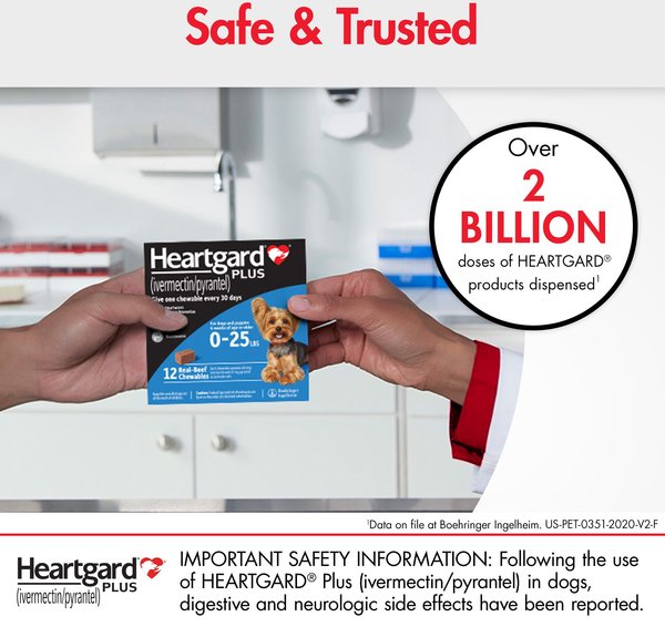 Show full view: Heartgard Plus Chew for Dogs, up to 25 lbs, (Blue Box), 6 Chews (6-mos. supply) slide 9 of 12