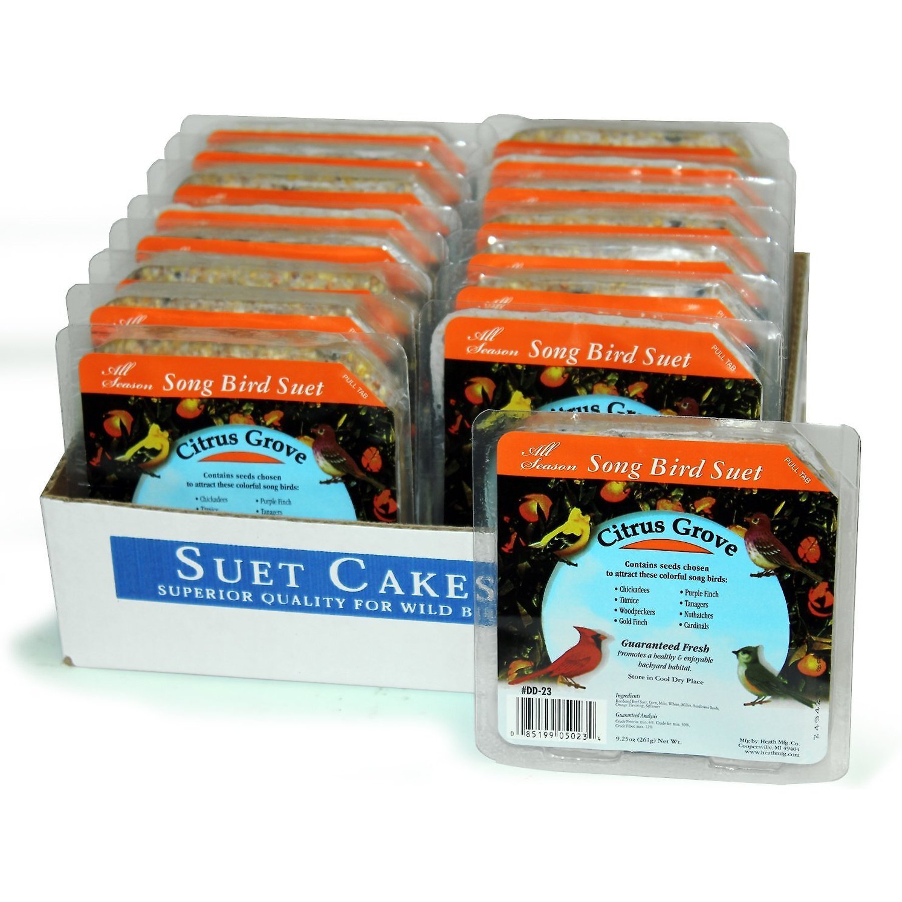 Heath Citrus Grove Songbird Suet Cake Wild Bird Food, 9.25-oz, case of 16