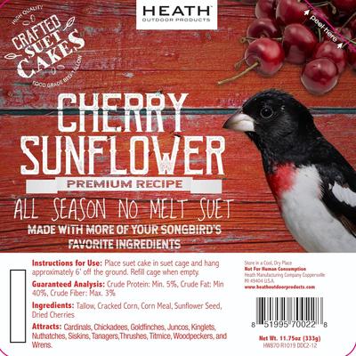 Show full view: Heath Crafted Suet Cakes Cherry Sunflower Wild Bird Food, 11.75-oz, case of 12 slide 4 of 8