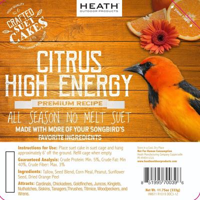 Show full view: Heath Crafted Suet Cakes Citrus High Energy Wild Bird Food, 11.75-oz, case of 12 slide 4 of 8