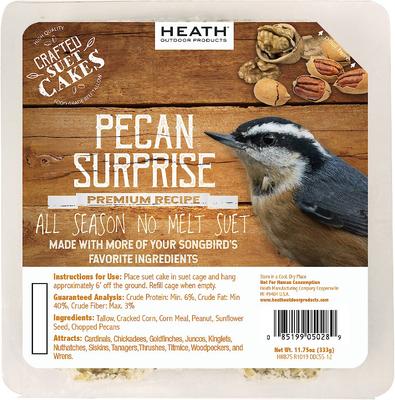 Show full view: Heath Crafted Suet Cakes Pecan Surprise Wild Bird Food, 11.75-oz, case of 12 slide 2 of 7