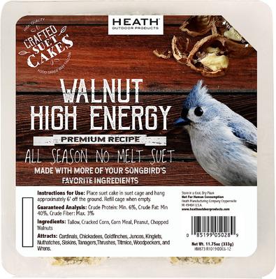 Show full view: Heath Crafted Suet Cakes Walnut High Energy Wild Bird Food, 11.75-oz, case of 12 slide 2 of 6