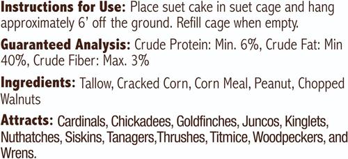 Show full view: Heath Crafted Suet Cakes Walnut High Energy Wild Bird Food, 11.75-oz, case of 12 slide 4 of 6