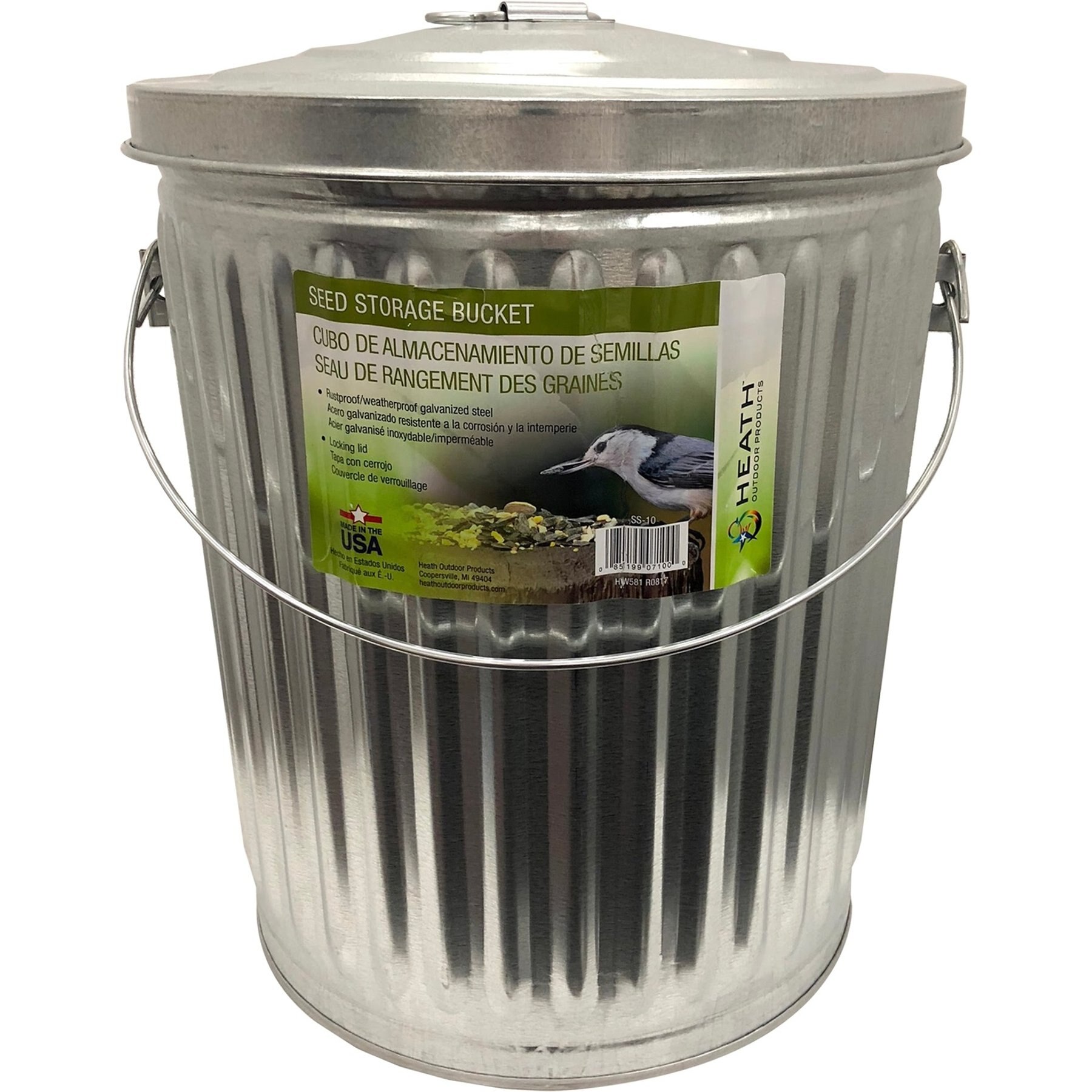 Heath Galvanized Metal Bird Seed Storage Container, 10-lb