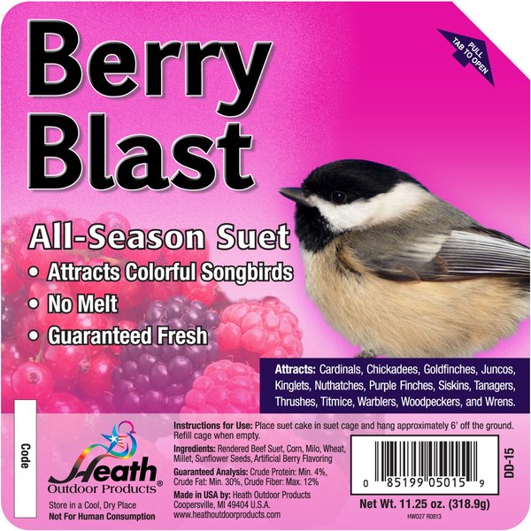 Heath Outdoor Products Berry Blast Suet Cake Wild Bird Food, 0.75-lb, 12 count