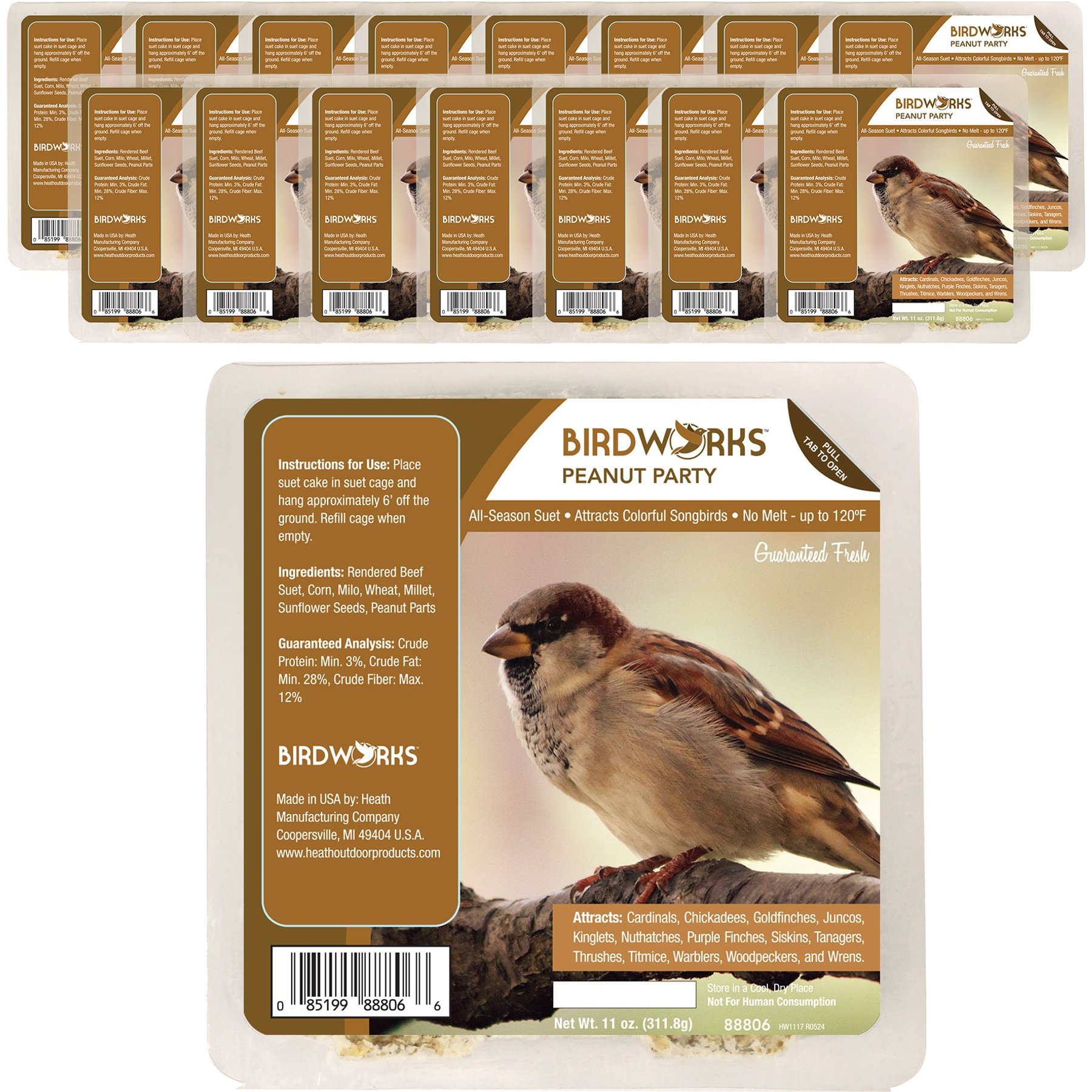 Heath Outdoor Products Peanut Patty Suet Cake Wild Bird Food, 10-oz, 16 count