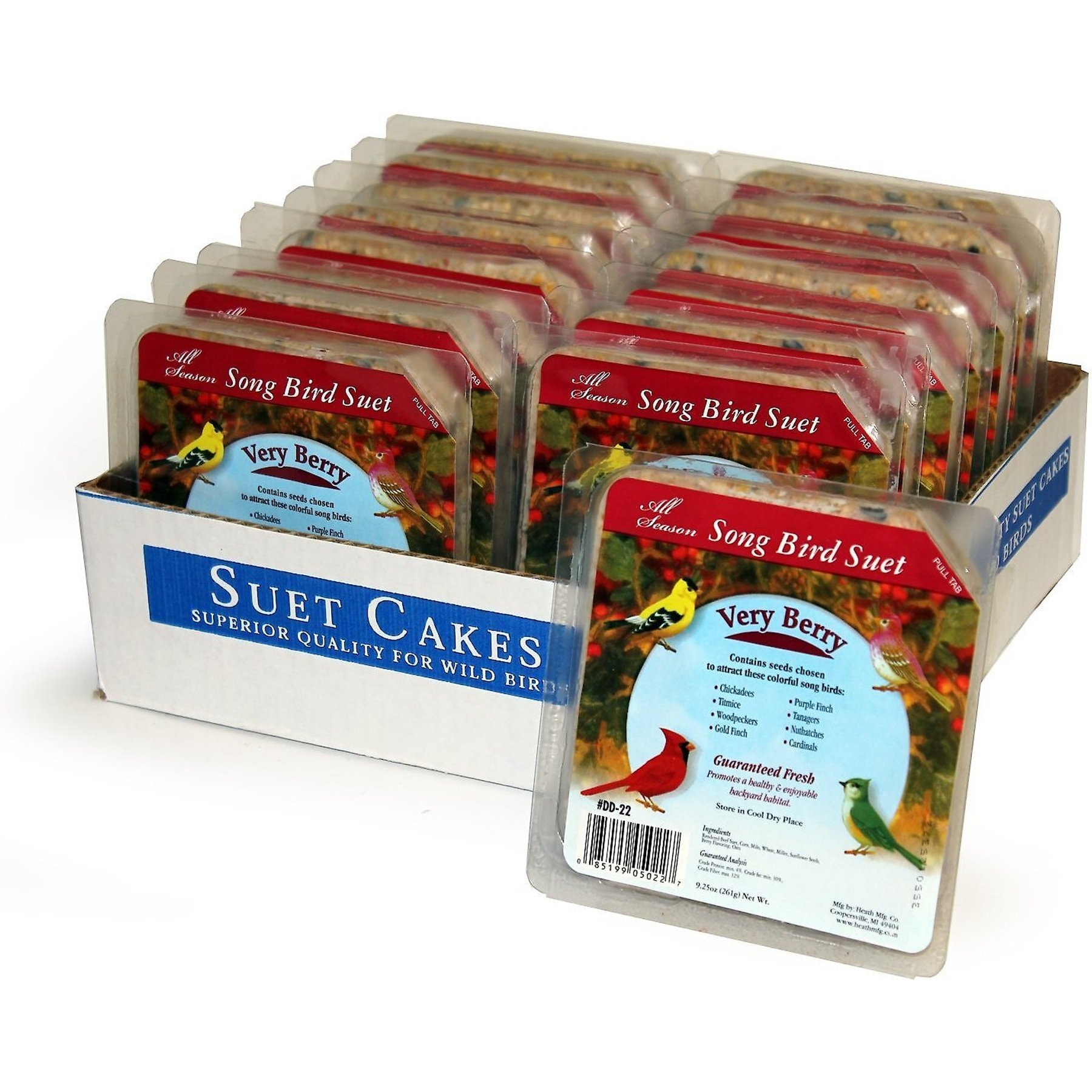 Heath Very Berry Songbird Suet Cake Wild Bird Food, 9.25-oz, case of 16