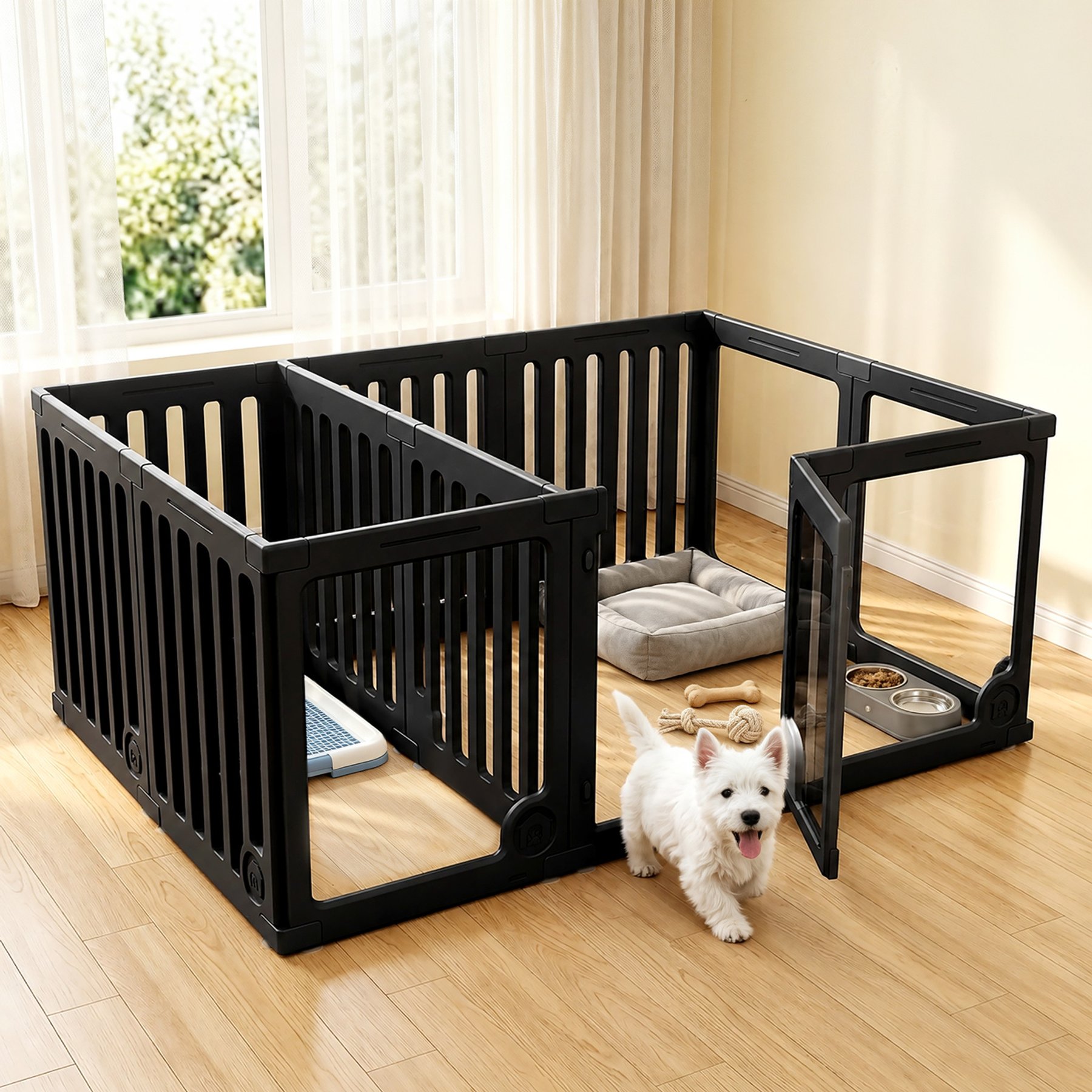 Heeyoo Indoor & Outdoor 12-Panel 24-in Dog Playpen with Secure Locking Door, Black
