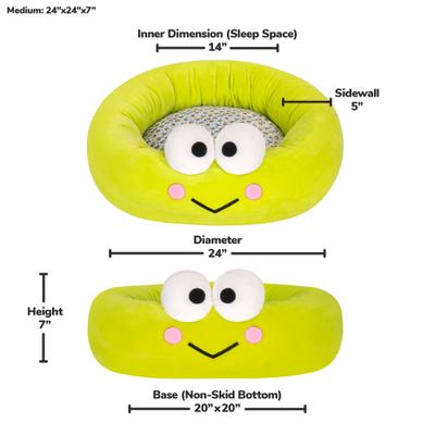 Show full view: Hello Kitty Sanrio Keroppi Dog & Cat Bed with Removable Cover, Green, Medium slide 3 of 6