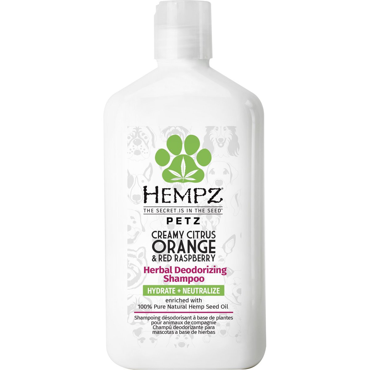 Hempz Petz Deodorizing Dog Shampoo, Creamy Citrus Orange & Red Raspberry Scent, 17-fl oz bottle