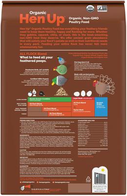Show full view: Hen Up All Flock Blend Organic Non-GMO 20% Protein Chicken Feed, 25-lb bag slide 2 of 6
