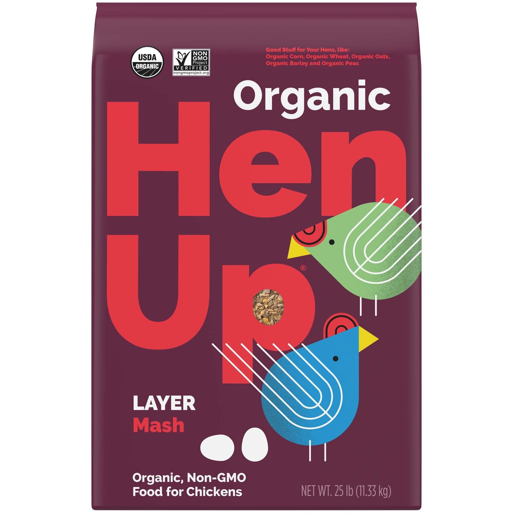 Hen Up Layer Mash Organic Non-GMO 16% Protein Chicken Feed, 25-lb bag