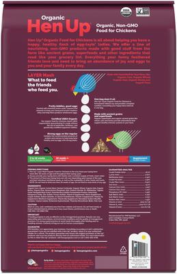 Show full view: Hen Up Layer Mash Organic Non-GMO 16% Protein Chicken Feed, 25-lb bag slide 2 of 7