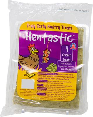 Show full view: Hentastic Mealworm, Mint, Oregano, Basil, Parsley, Turmeric, & Probiotics Chicken Treats, 4 count slide 1 of 3