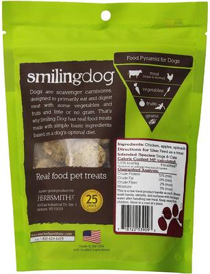 Show full view: Herbsmith Smiling Dog Chicken with Apples & Spinach Freeze-Dried Dog Treats, 2.5-oz bag slide 3 of 5