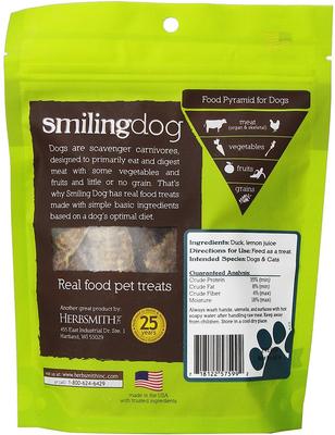 Show full view: Herbsmith Smiling Dog Duck Dry-Roasted Dog Treats, 3-oz bag slide 3 of 7