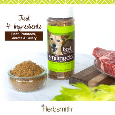 Show full view: Herbsmith Smiling Dog Kibble Seasoning Freeze-Dried Beef with Potatoes, Carrots, & Celery Dog Food Topper, 4.87-oz bottle slide 3 of 10