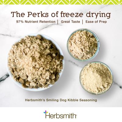 Show full view: Herbsmith Smiling Dog Kibble Seasoning Freeze-Dried Chicken with Apples & Spinach Dog Food Topper, 3-oz bottle slide 5 of 10