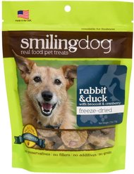 Herbsmith Smiling Dog Rabbit & Duck with Broccoli & Cranberry Freeze-Dried Dog Treats, 2.5-oz bag