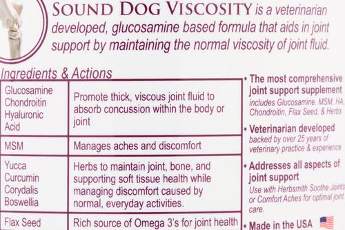 Show full view: Herbsmith Sound Dog Viscosity Joint Support Powder Dog Supplement, 500g jar slide 6 of 7