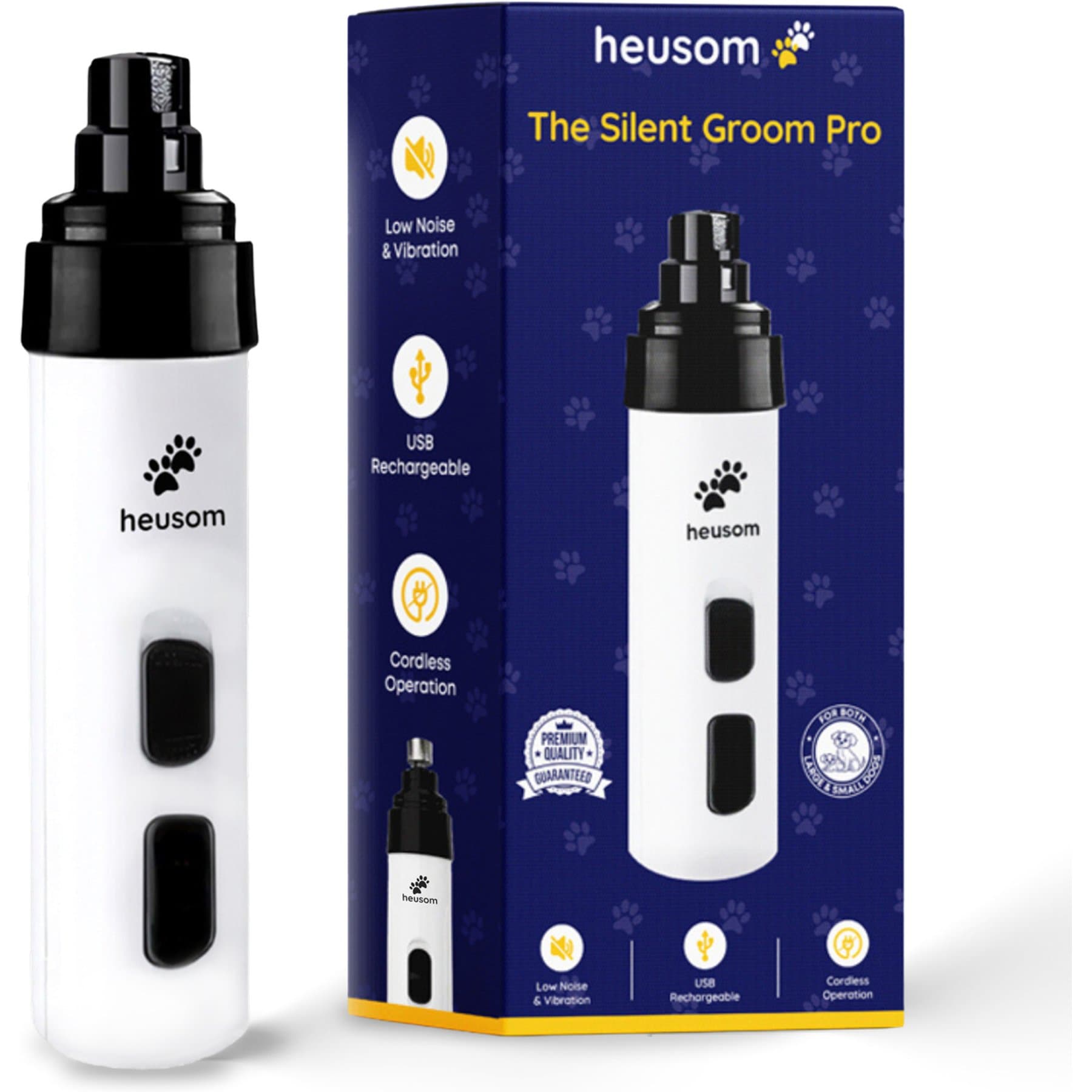 Heusom Silent Groom Pro Whisper Quiet Claw Dog & Cat Nail Grinder, White