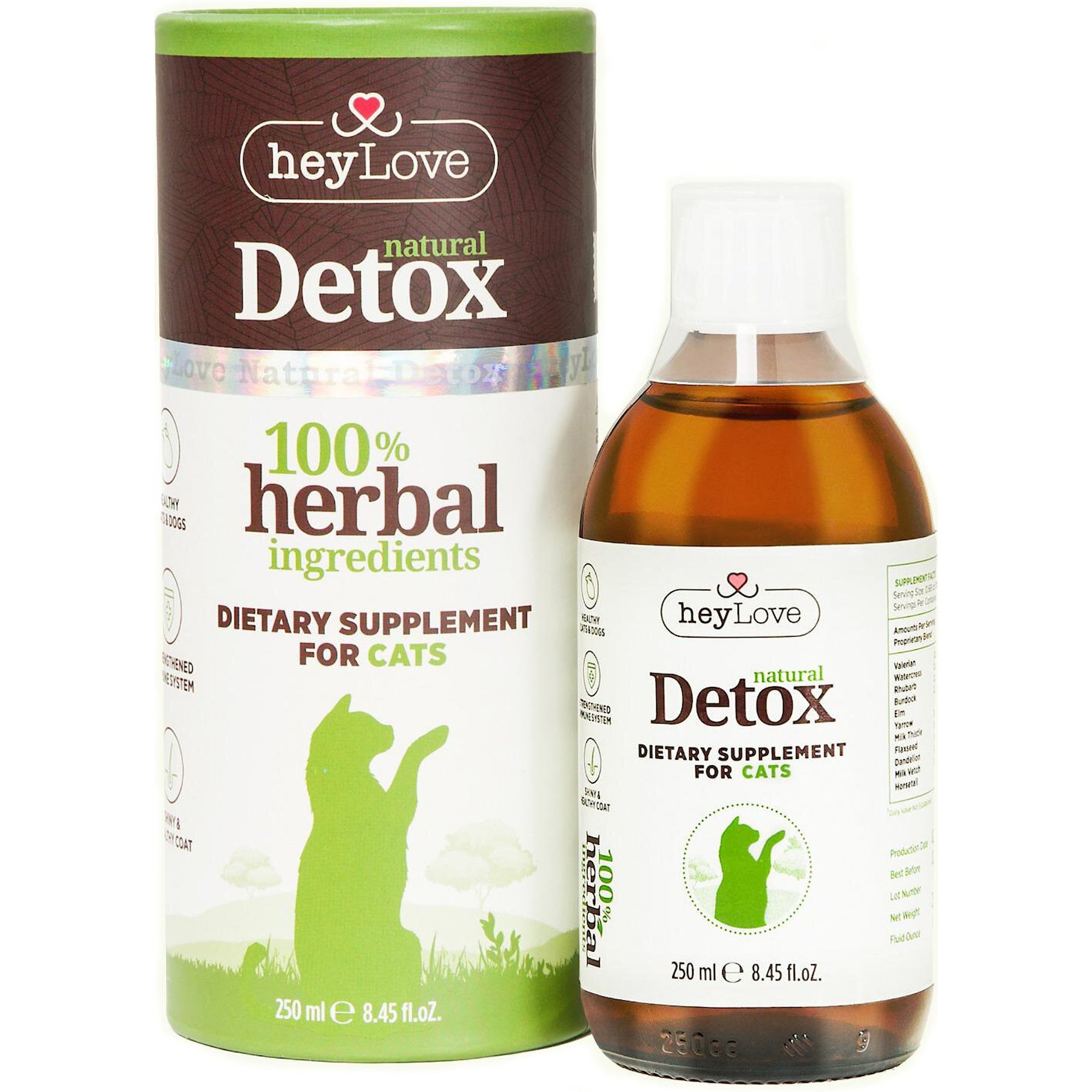 heyLove Natural Detox Dietary Cat Supplement, 8.45-fl oz bottle