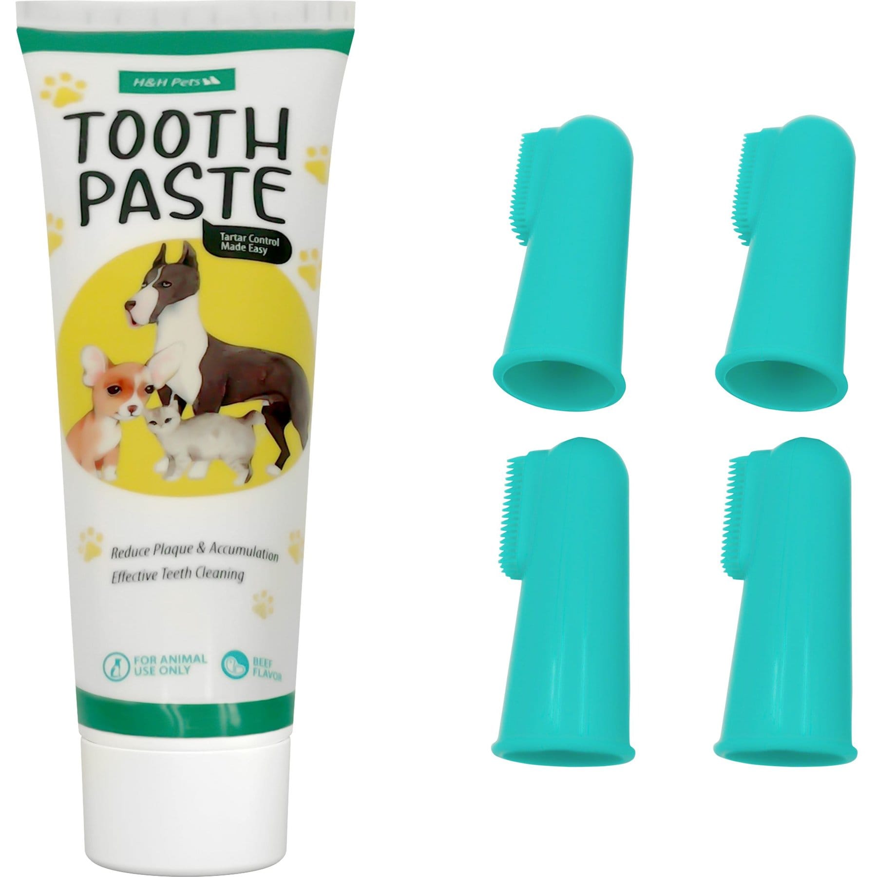 H&H Pets Enzymatic Beef Flavor Dog & Cat Toothpaste Kit with Finger Toothbrushes, 3.5-oz tube