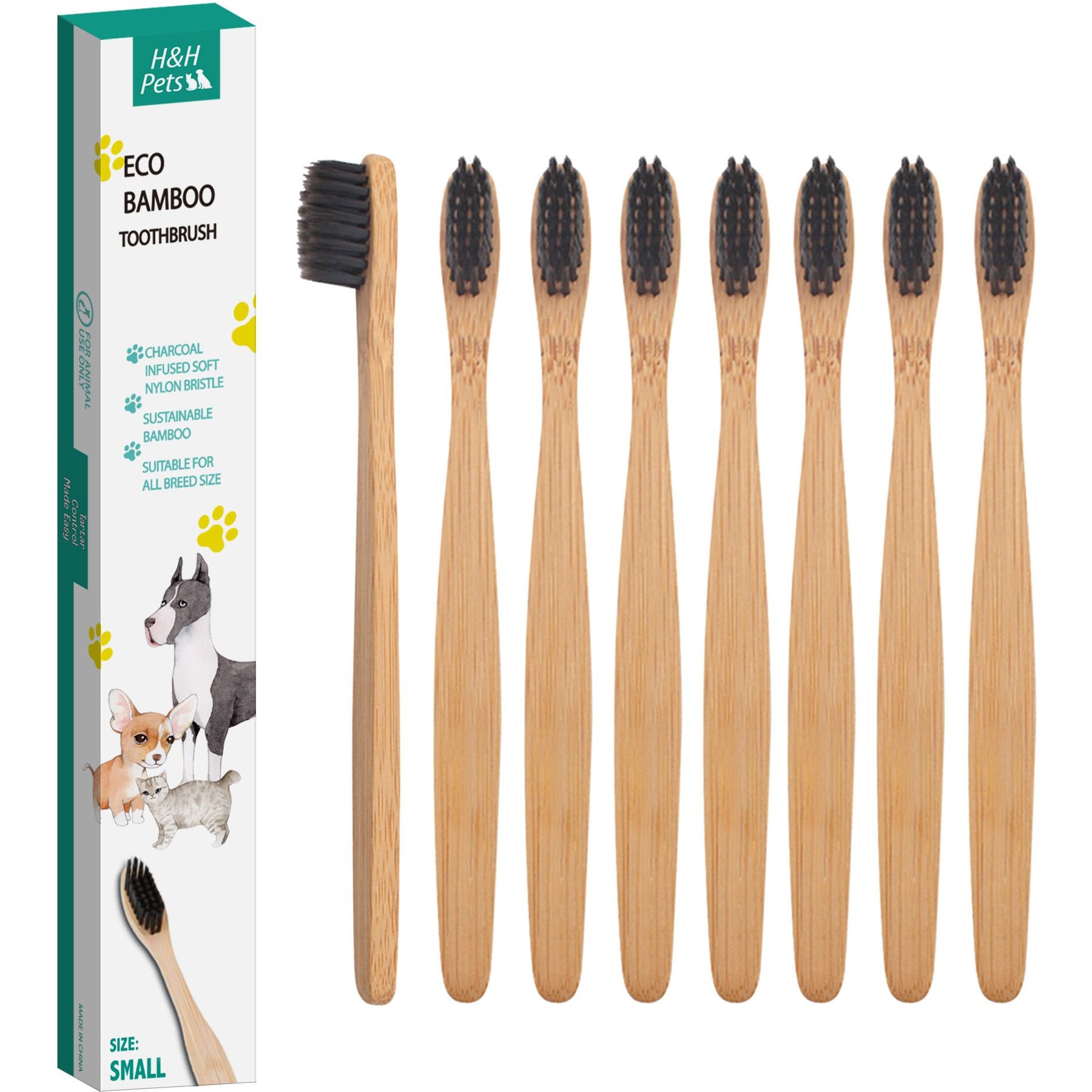 H&H Pets Reusable Bamboo Toothbrush for Dogs & Cats, 8 count, Small