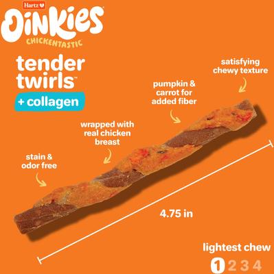 Show full view: HHartz Oinkies Tender Twirls + Collagen Rawhide-Free Natural Dog Chews, 9.5-oz bag, 20 count, bundle of 2 slide 8 of 13