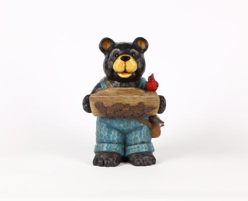 Show full view: Hi-Line Gift Bear Holds Bird Bath with Cardinal, Brown slide 2 of 9