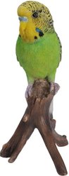 Hi-Line Gift Budgie On Branch Statue, Green/Black, 4-in