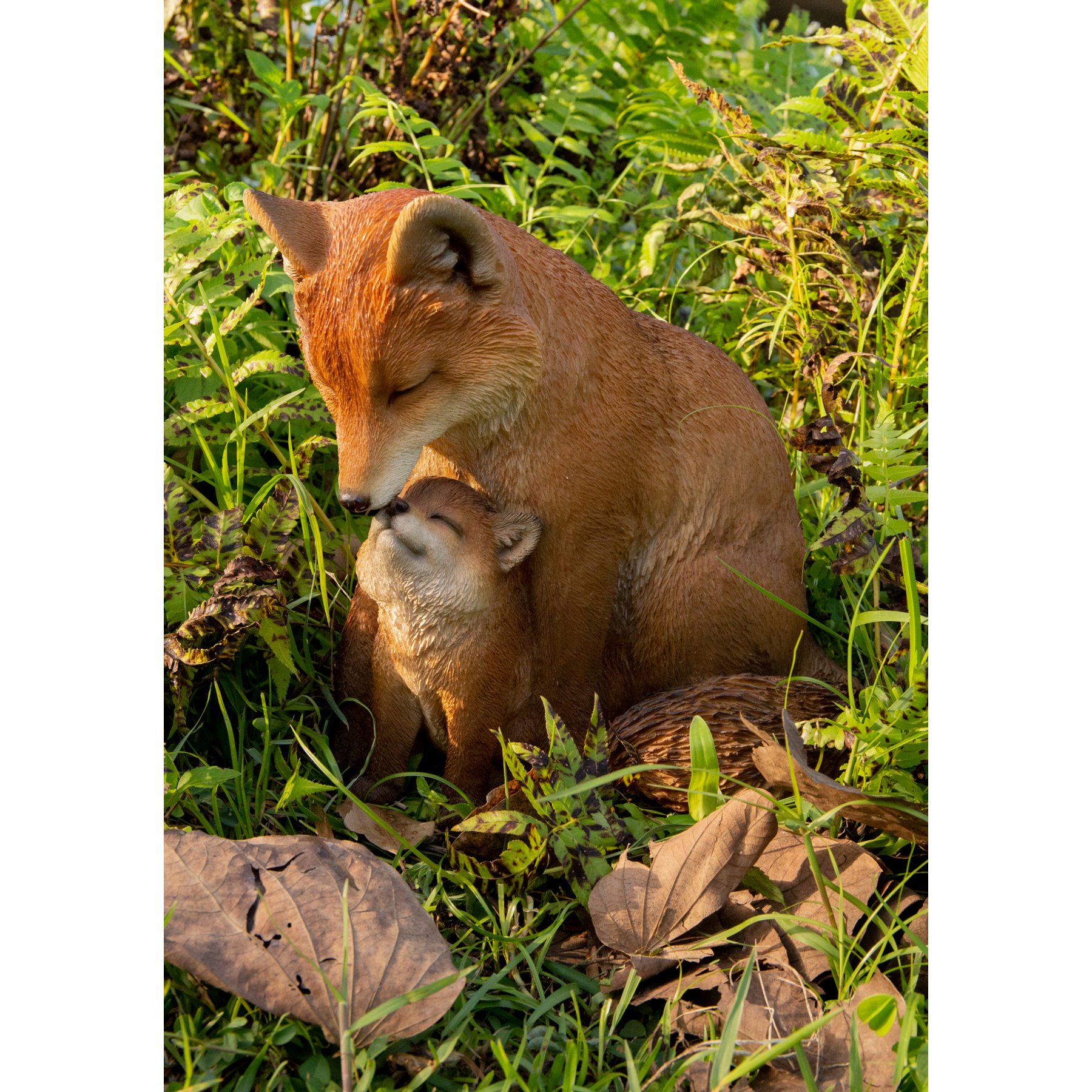 Hi-Line Gift Cuddling Mother And Baby Fox Garden Statue, Brown, 10.43-in
