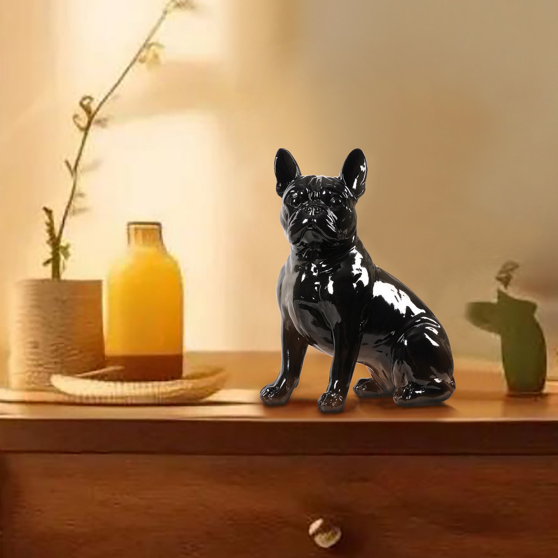 Hi-Line Gift French Bulldog Statue, Black, 7.6-in