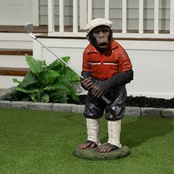 Hi-Line Gift Golfer Monkey Statue, White/ Red/Black, 24.5-in