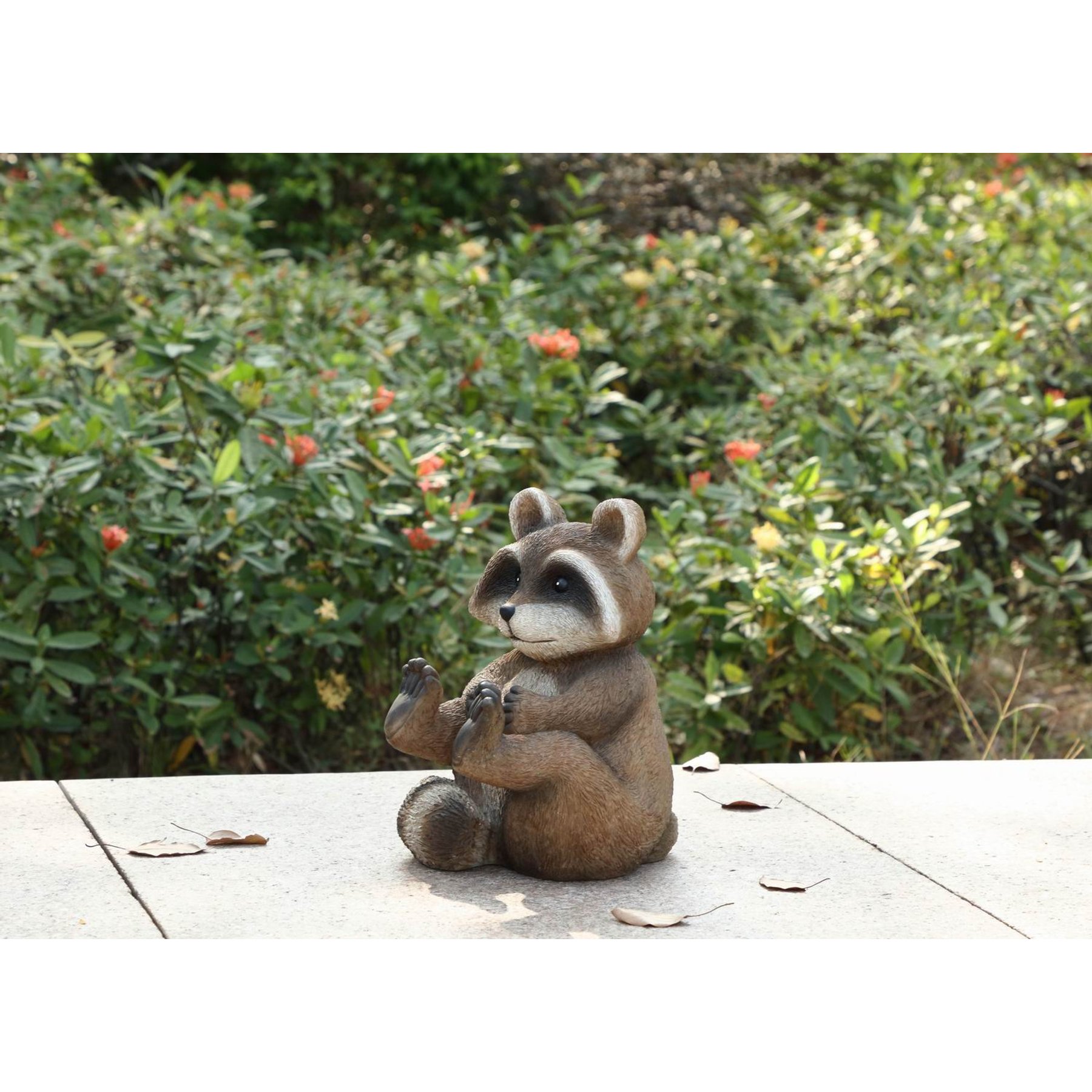 Hi-Line Gift Raccoon Sitting Statue, Brown/Cream, 8.5-in