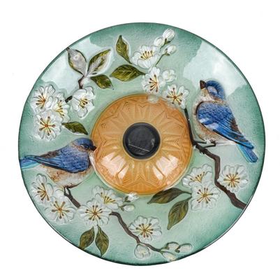 Show full view: Hi-Line Gift Solar Blue Bird with Peach Blossom Glass Bird Bath with Stand, Multicolor slide 8 of 10