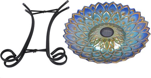 Show full view: Hi-Line Gift Solar Blue Fusion Mosaic Floral Glass Bird Bath with Stand, Multicolor slide 5 of 10
