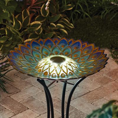 Show full view: Hi-Line Gift Solar Blue Fusion Mosaic Floral Glass Bird Bath with Stand, Multicolor slide 8 of 10