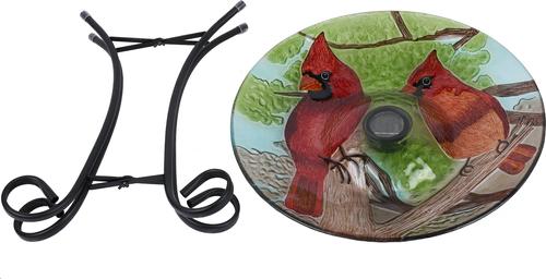 Show full view: Hi-Line Gift Solar Cardinal Glass Bird Bath with Stand, Multicolor slide 5 of 10