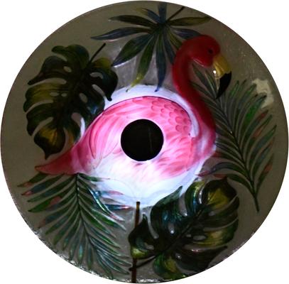 Show full view: Hi-Line Gift Solar Flamingo with Tortoise Shell Glass Bird Bath with Stand, Multicolor slide 3 of 10