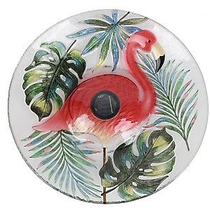 Hi-Line Gift Solar Flamingo with Tortoise Shell Glass Bird Bath with Stand, Multicolor