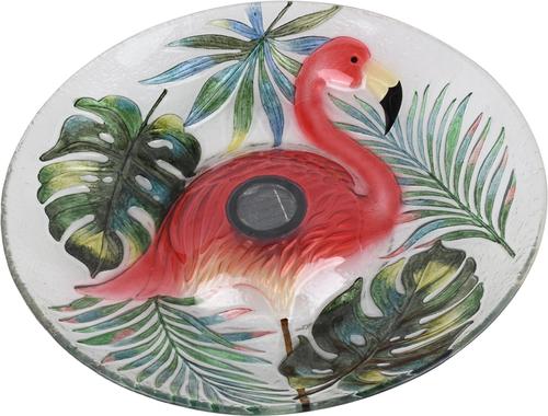Show full view: Hi-Line Gift Solar Flamingo with Tortoise Shell Glass Bird Bath with Stand, Multicolor slide 7 of 10